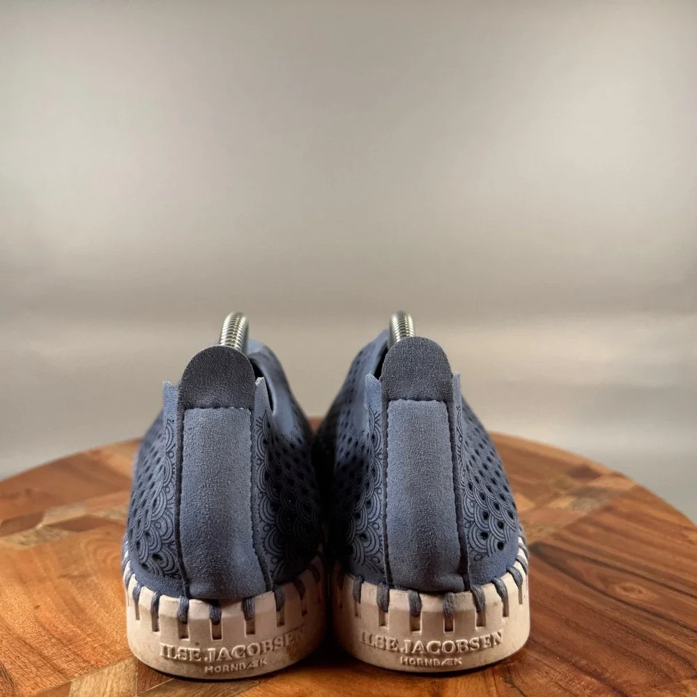 Ilse Jacobsen Tulip 139 Blue Laser Cut Slip On Loafers Flats EU 38 Womens 7.5-8